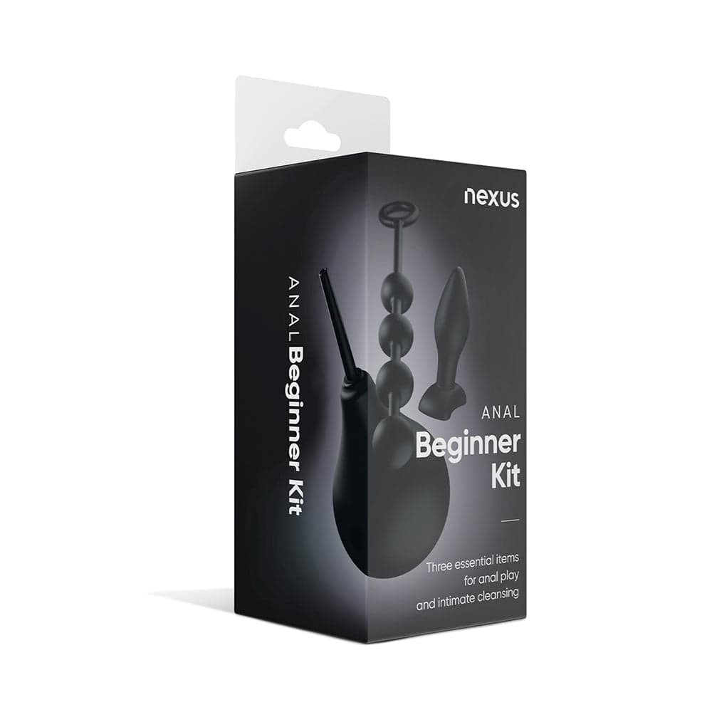 Nexus Anal Beginner Kit with Douche, Silicone Beads, Small Silicone Butt Plug Black