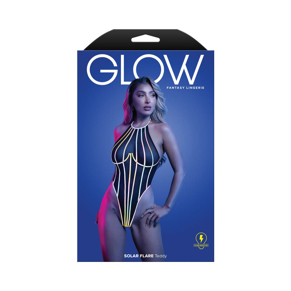 Fantasy Lingerie Glow Solar Flare Halter Tie Teddy with Underwire M/L