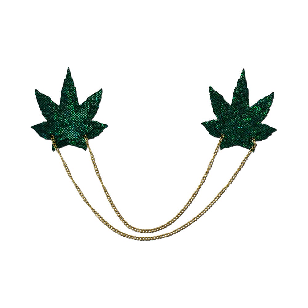 Pastease Chains: Shattered Glass Disco Ball Green Weed with Gold Chain Pasties