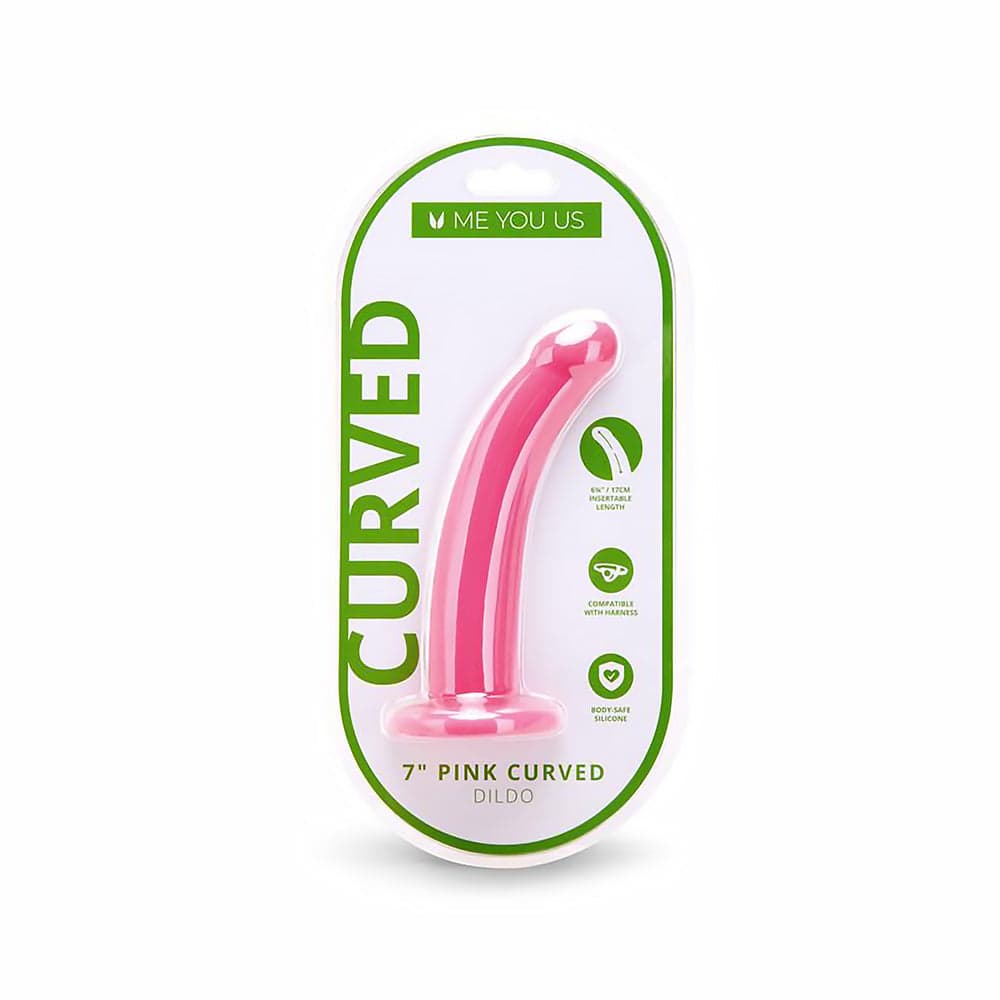 Me You Us Pink Curved Silicone Dildo 7 in.