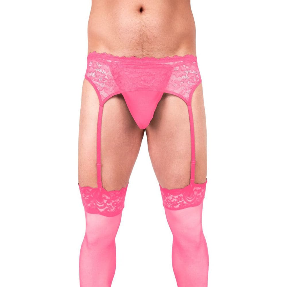 Prowler Lace Garter Set Pink L