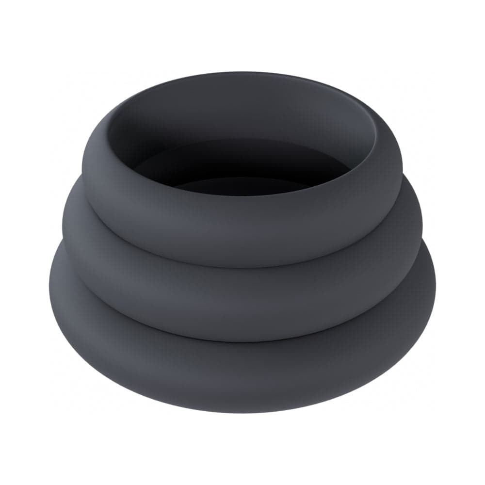 LEVELZ Wide O Silicone Cock Ring Set of 3 (42 mm/50 mm/5 mm) Black