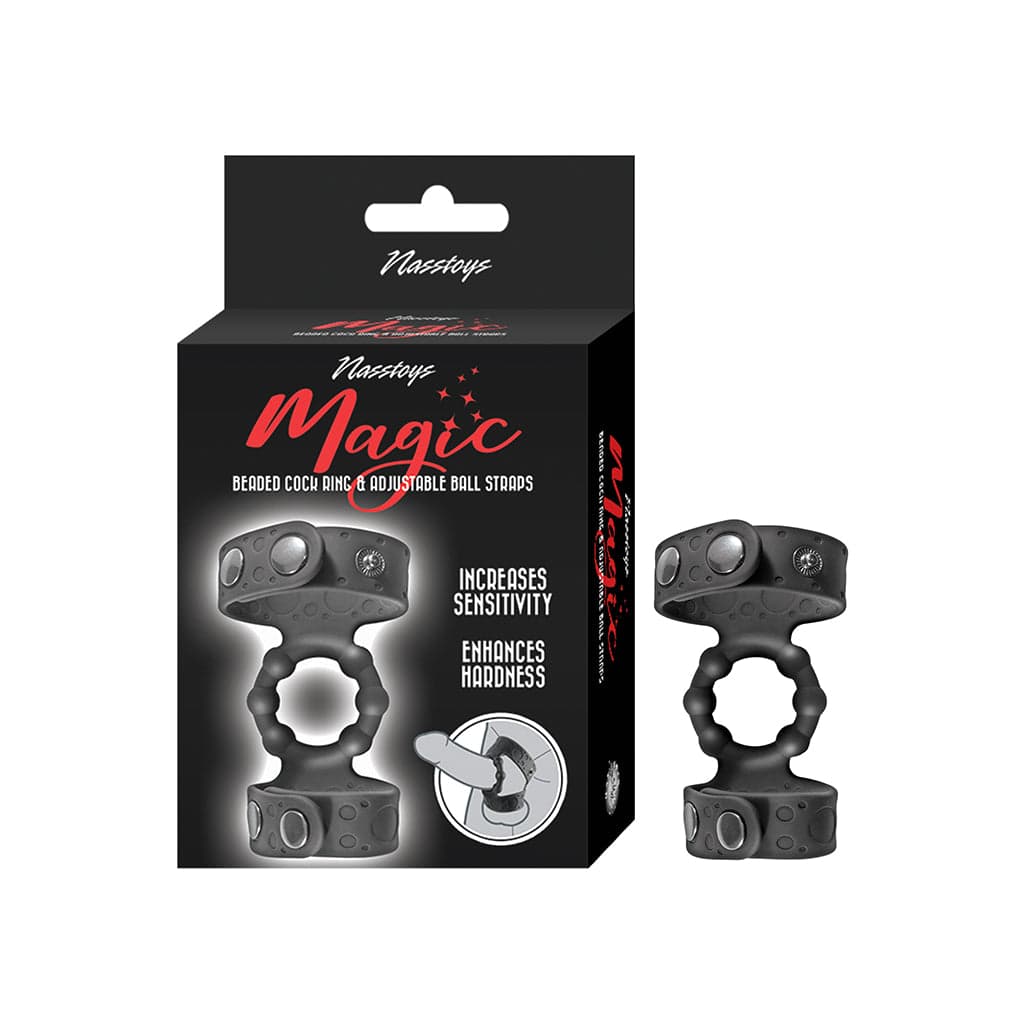 Magic Beaded Cock Ring & Adjustable Ball Straps Black