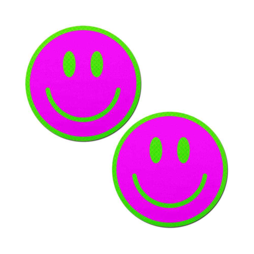 Pastease Neon Green Glow-in-the-Dark Pink Smiley Face Breast Pasties