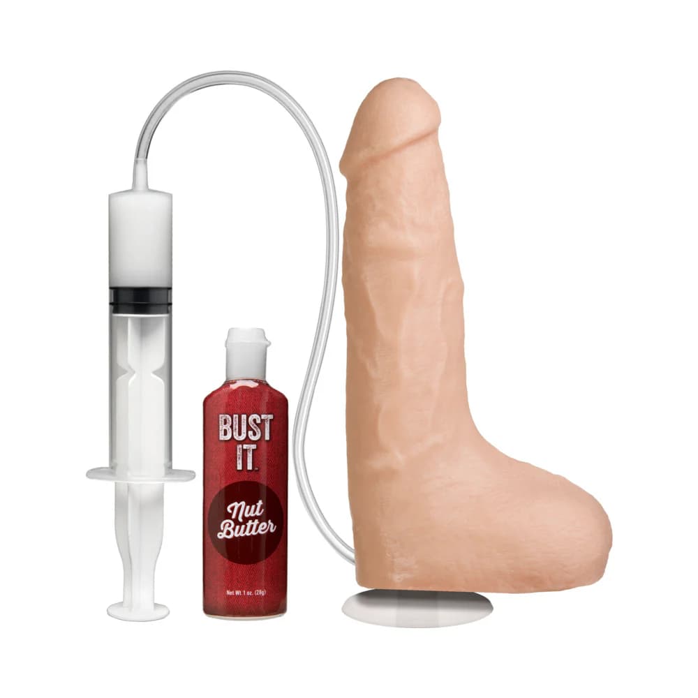 Bust It Squirting Realistic Cock White w/1oz Nut Butter thumbnail