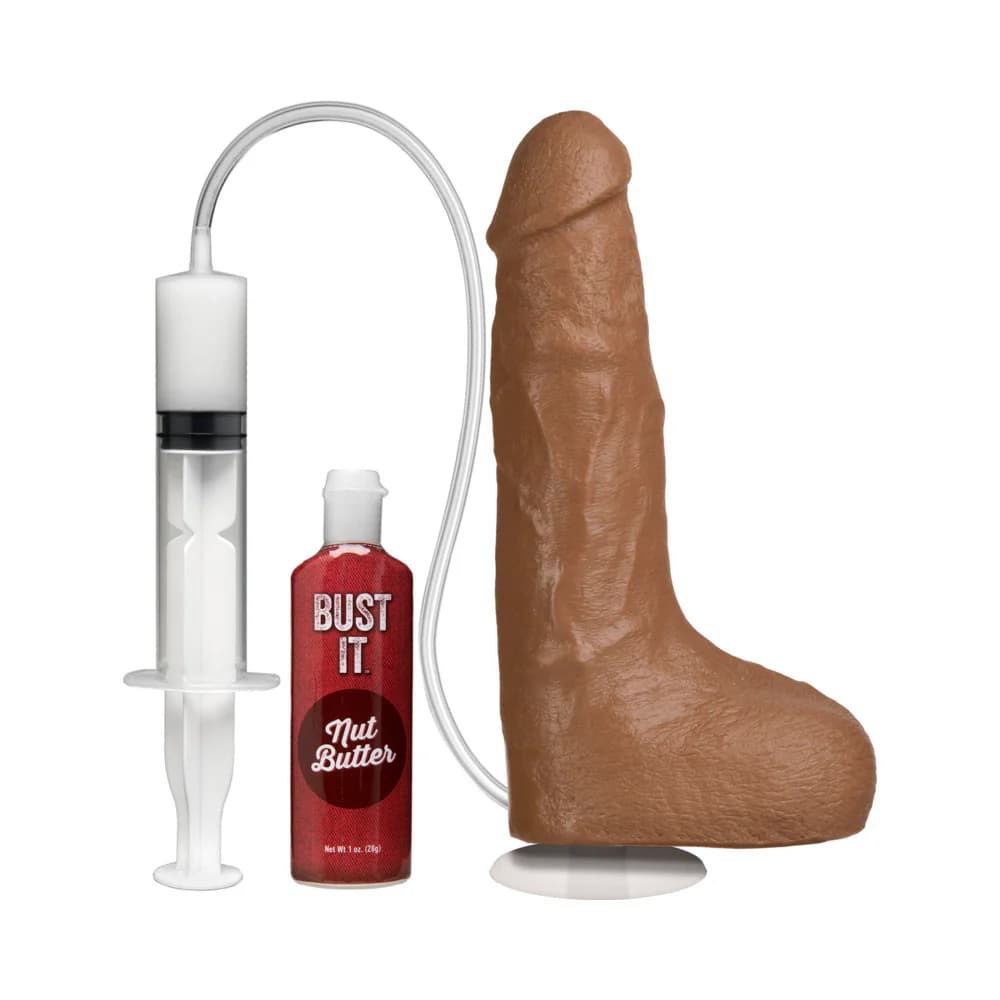 Bust It Squirting Realistic Cock Brown w/1oz Nut Butter thumbnail