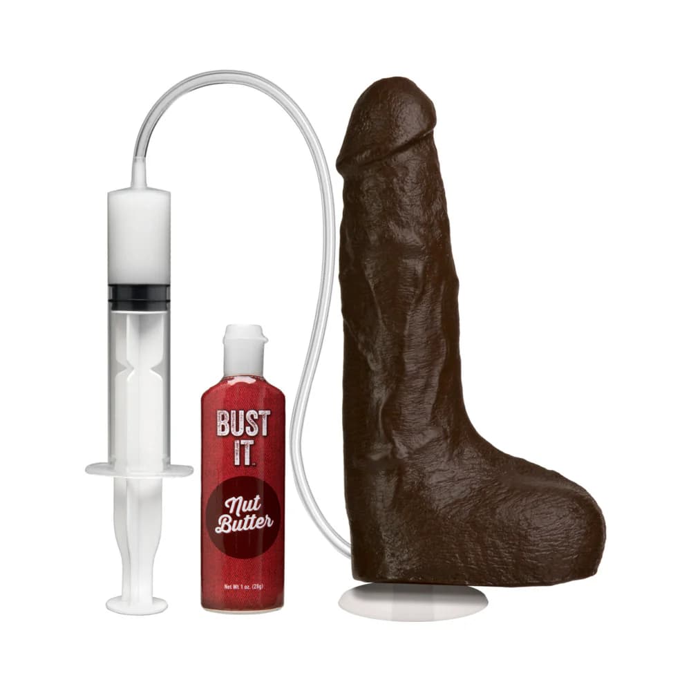 Bust It Squirting Realistic Cock Black w/1oz Nut Butter thumbnail