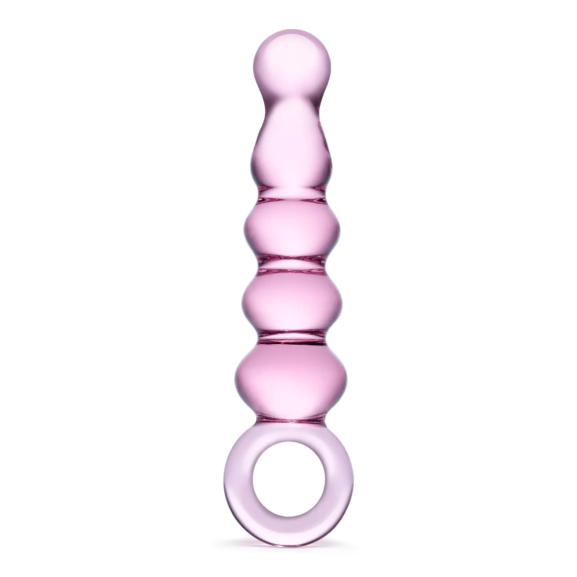 Glas 7.5 in. Quintessence Beaded Anal Slider Glass Dildo with Ring Handle thumbnail