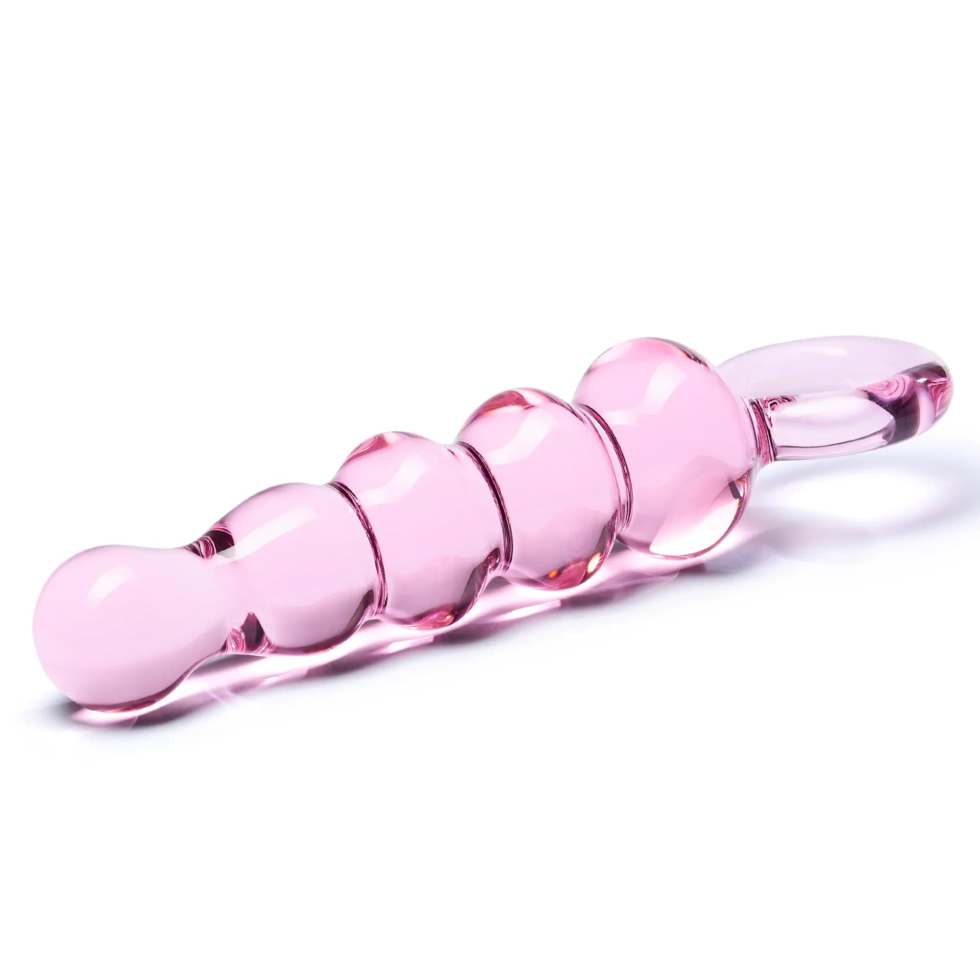 Glas 7.5 in. Quintessence Beaded Anal Slider Glass Dildo with Ring Handle thumbnail