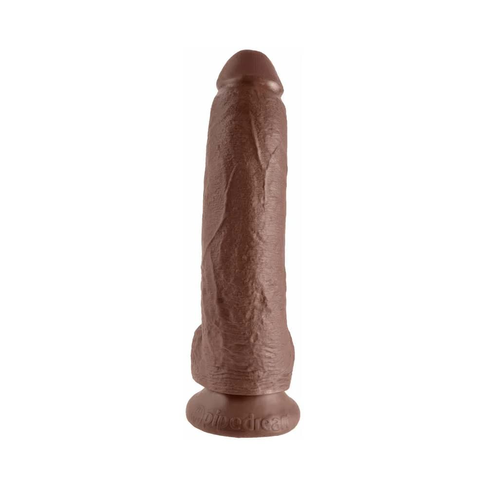 King Cock 9 in. Cock With Balls Realistic Suction Cup Dildo Brown thumbnail
