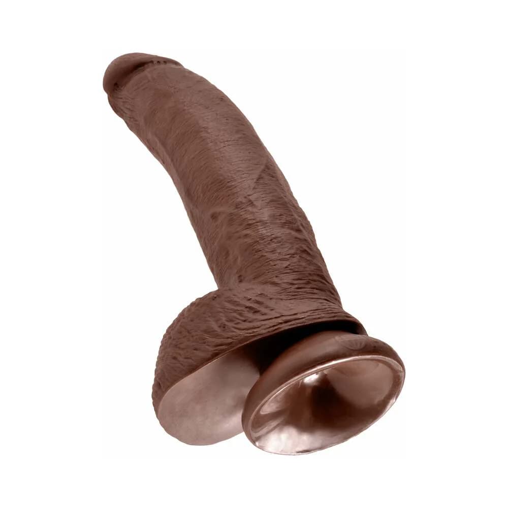 King Cock 9 in. Cock With Balls Realistic Suction Cup Dildo Brown thumbnail