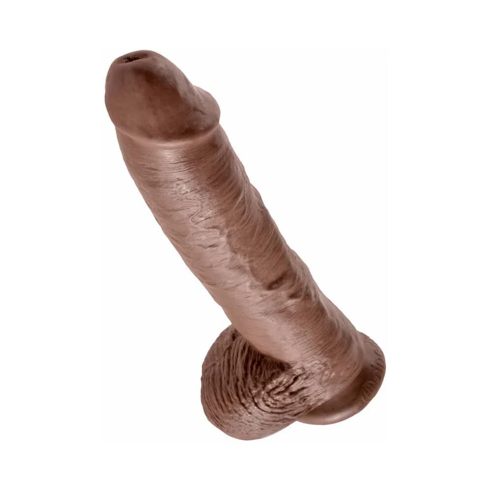 King Cock 10 in. Cock With Balls Realistic Suction Cup Dildo Brown thumbnail