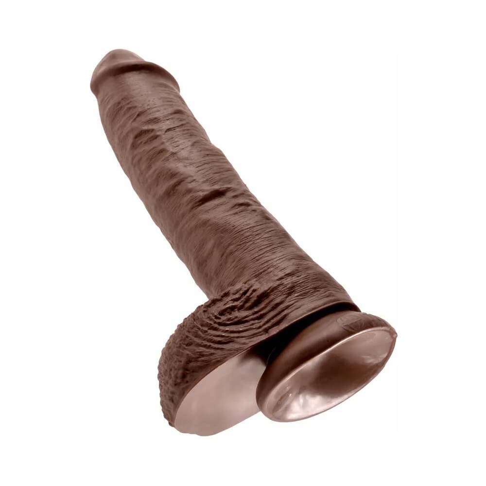 King Cock 10 in. Cock With Balls Realistic Suction Cup Dildo Brown thumbnail