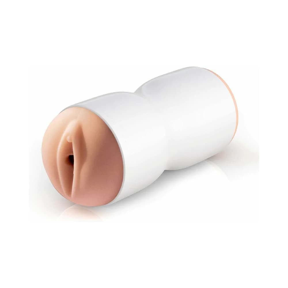 PDX Tight Grip Pussy & Mouth Dual Density Squeezable Masturbator Beige/White thumbnail