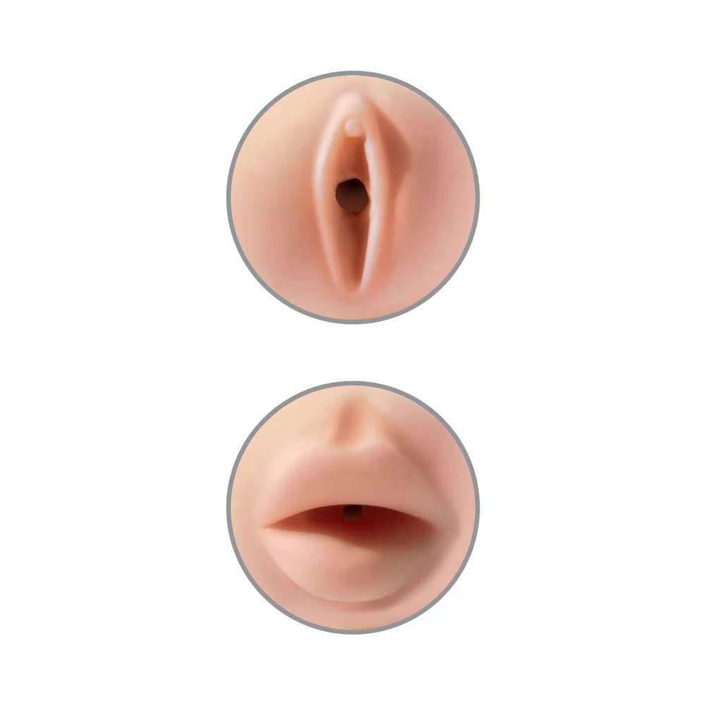 PDX Tight Grip Pussy & Mouth Dual Density Squeezable Masturbator Beige/White thumbnail
