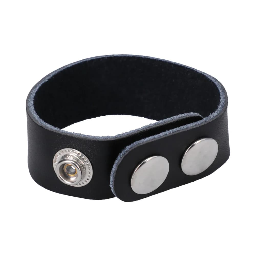 Rock Solid Adjustable Leather 3 Snap Cock Ring (Black) thumbnail