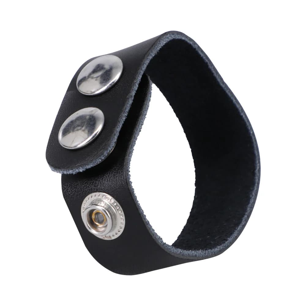 Rock Solid Adjustable Leather 3 Snap Cock Ring (Black) thumbnail