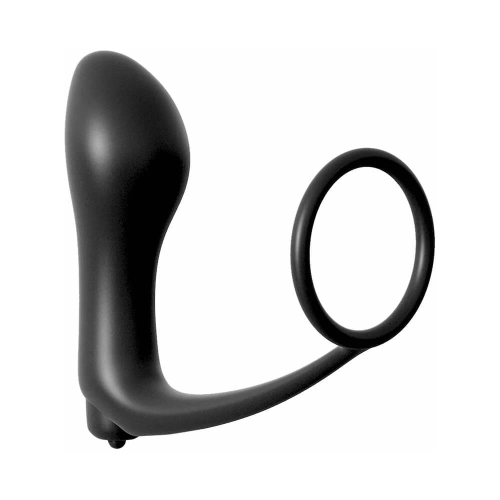 Anal Fantasy Collection Silicone Ass-Gasm Vibrating Cockring & Plug Black thumbnail
