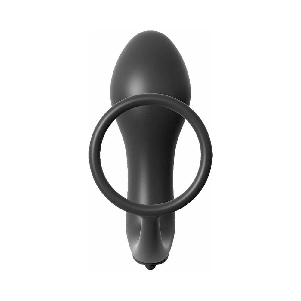 Anal Fantasy Collection Silicone Ass-Gasm Vibrating Cockring & Plug Black thumbnail