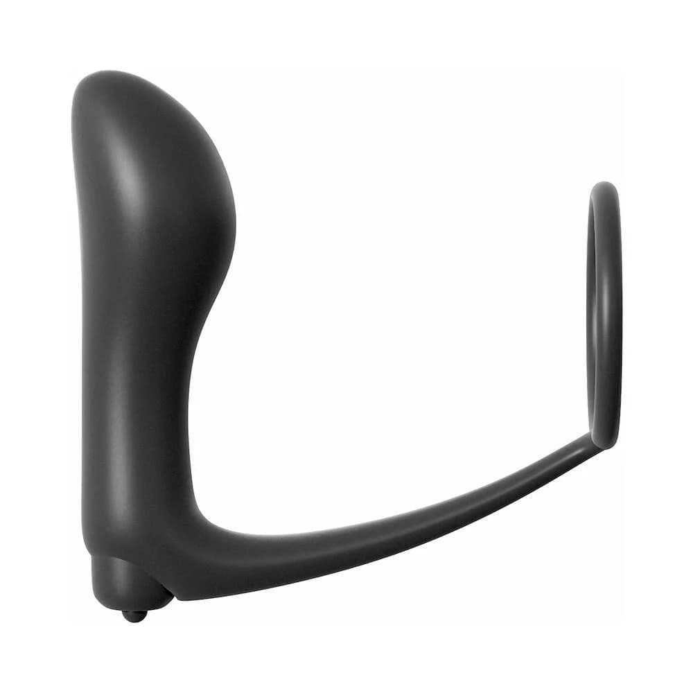 Anal Fantasy Collection Silicone Ass-Gasm Vibrating Cockring & Plug Black thumbnail