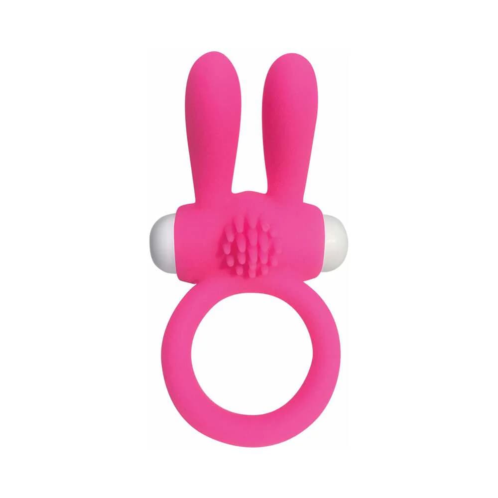 Neon Rabbit Ring Vibrating Silicone Cockring With Ears Pink thumbnail