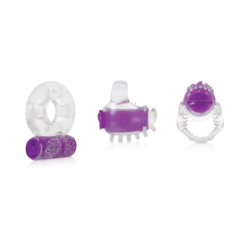 Evolved Ring True 3-Piece Vibrating Ring Set Clear/Purple thumbnail