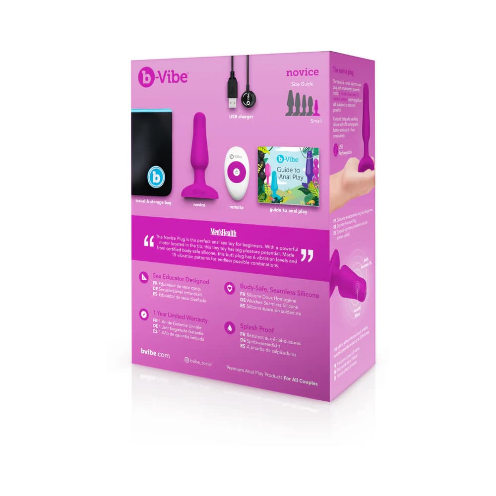 b-Vibe Novice Rechargeable Remote-Controlled Vibrating Silicone Anal Plug Fuchsia thumbnail