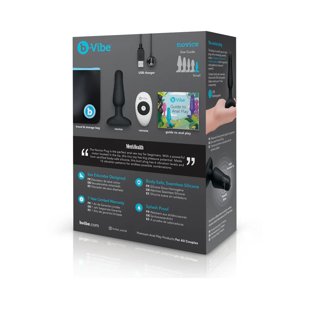 b-Vibe Novice Rechargeable Remote-Controlled Vibrating Silicone Anal Plug Black thumbnail