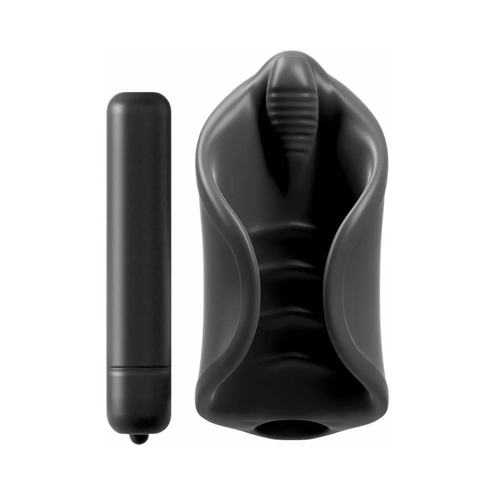 PDX Elite Vibrating Silicone Stimulator Stroker Black thumbnail
