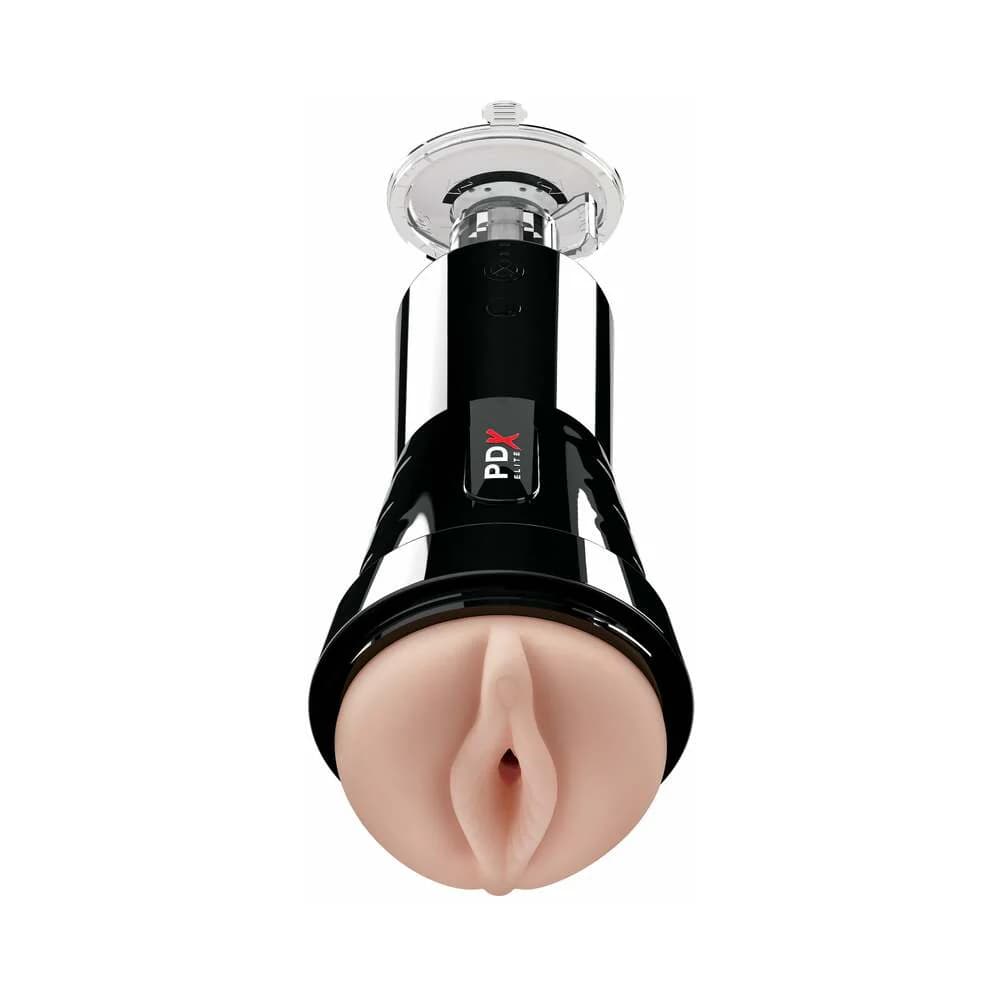 PDX Elite Cock Compressor Rechargeable Vibrating Stroker With Hands-Free Suction Cup Beige/Black thumbnail