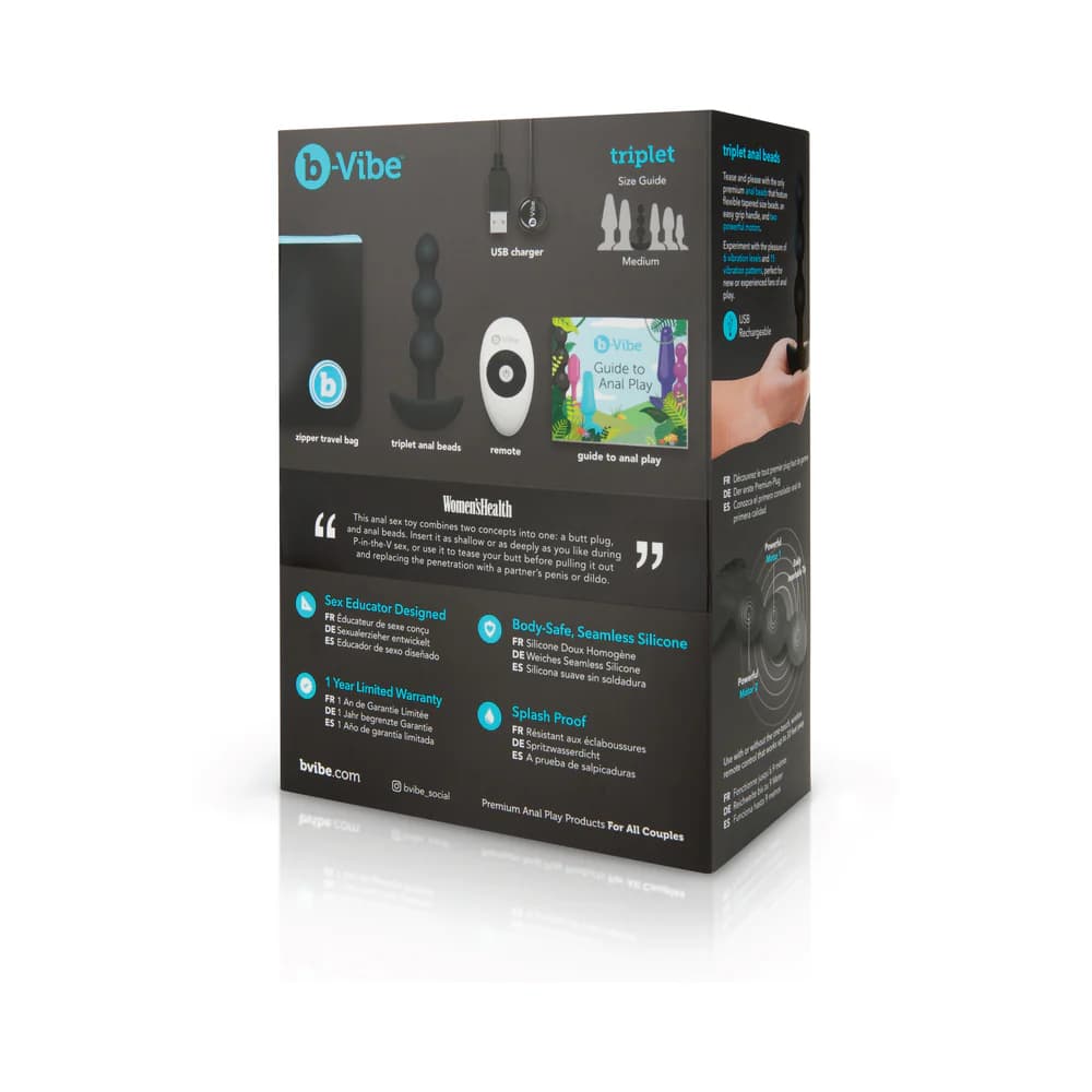 b-Vibe Triplet Rechargeable Remote-Controlled Vibrating Anal Beads Plug Black thumbnail