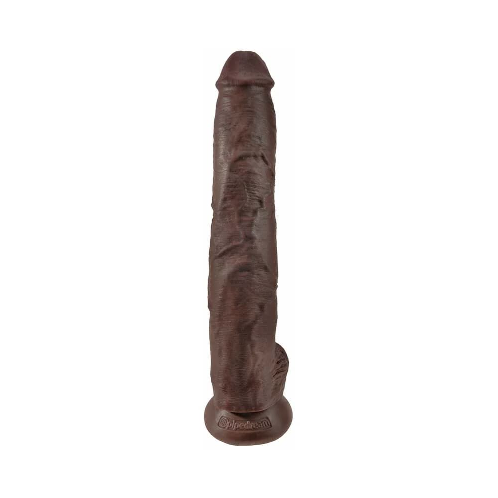 King Cock 14 in. Cock With Balls Realistic Suction Cup Dildo Brown thumbnail