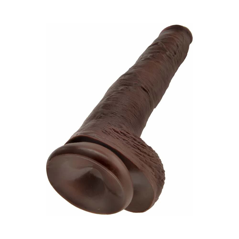 King Cock 14 in. Cock With Balls Realistic Suction Cup Dildo Brown thumbnail