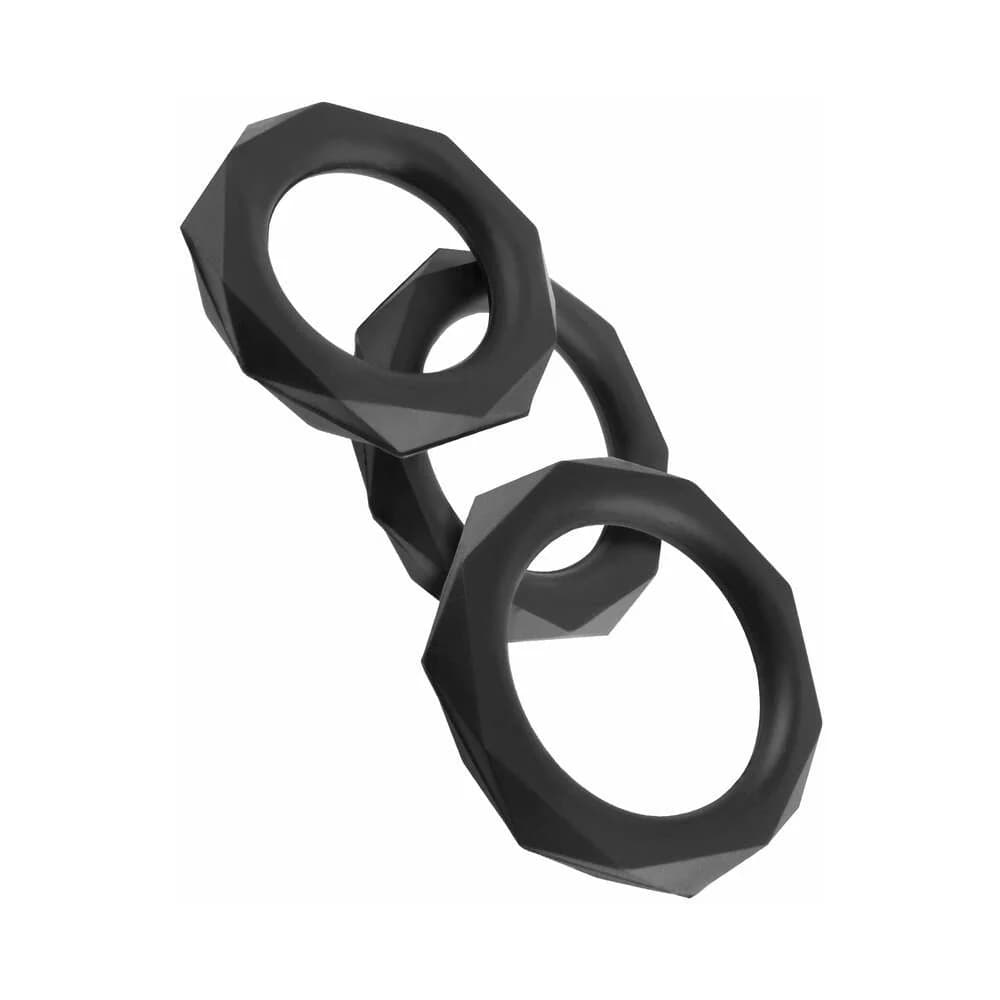 Fantasy C-Ringz Silicone Designer Stamina 3-Piece Cockring Set Black thumbnail