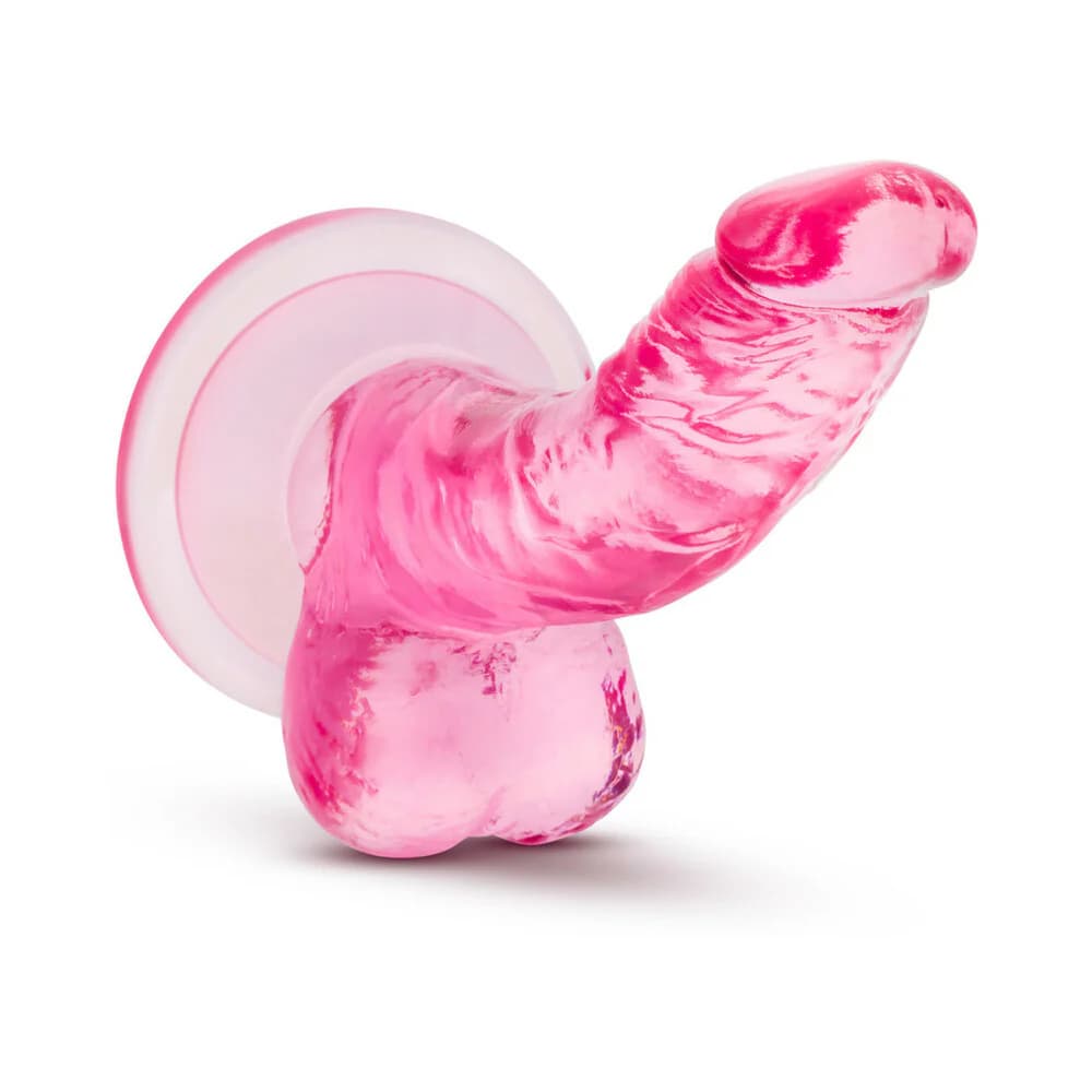 Naturally Yours 4 in. Mini Cock Realistic Dildo with Balls Pink thumbnail