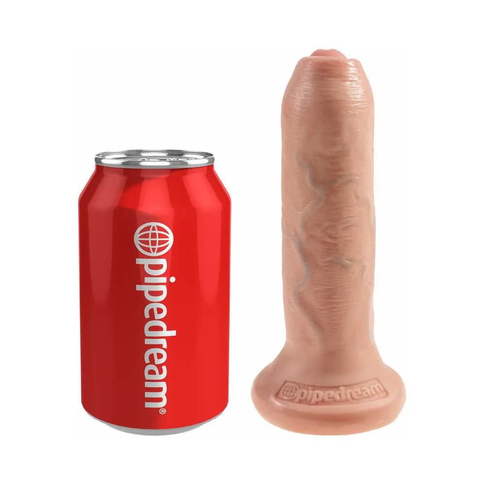King Cock 6 in. Uncut Cock Realistic Dildo With Moveable Foreskin & Suction Cup Beige thumbnail