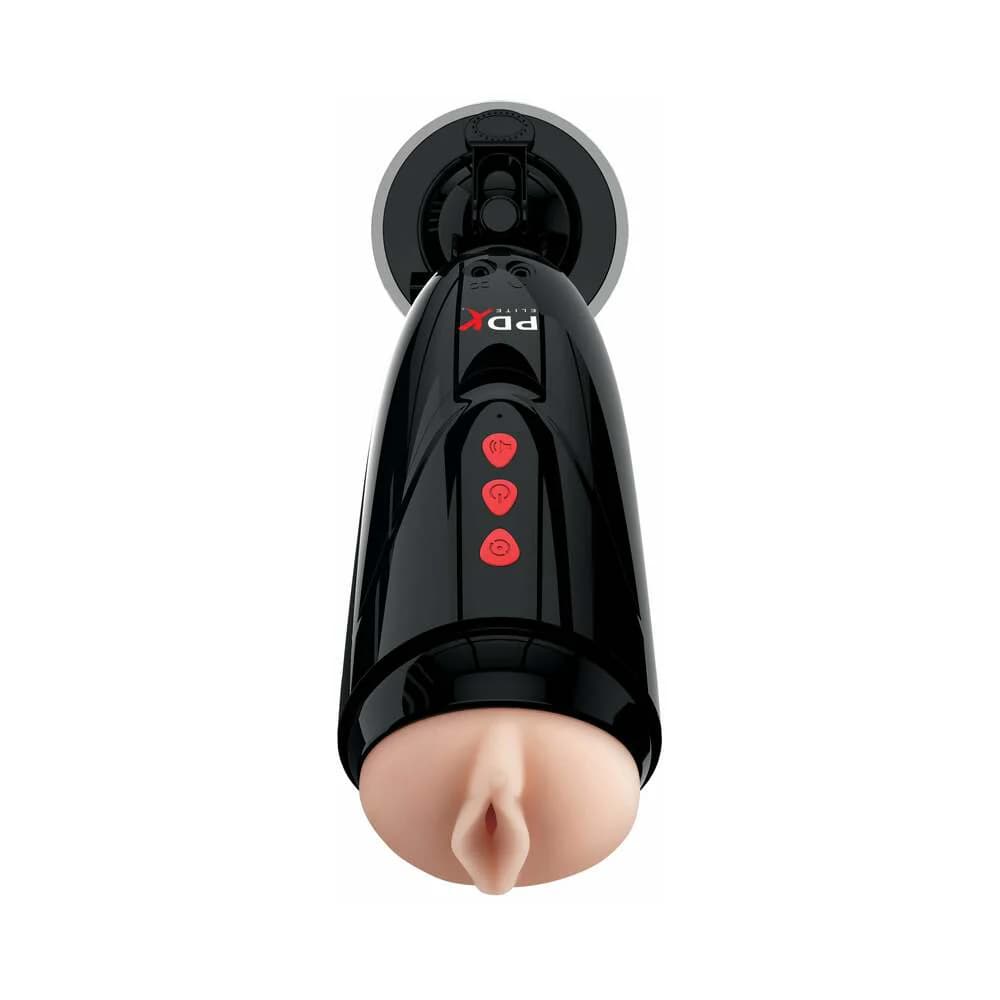 PDX Elite Dirty Talk Rechargeable Vibrating Starter Stroker With Hands-Free Suction Cup Beige/Black thumbnail