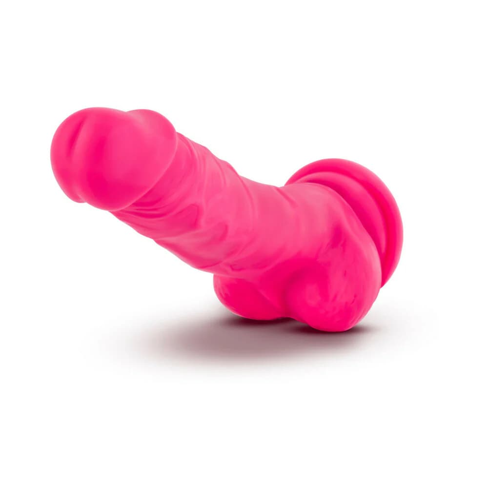 Neo 7.5 in. Dual Density Dildo with Balls Neon Pink thumbnail