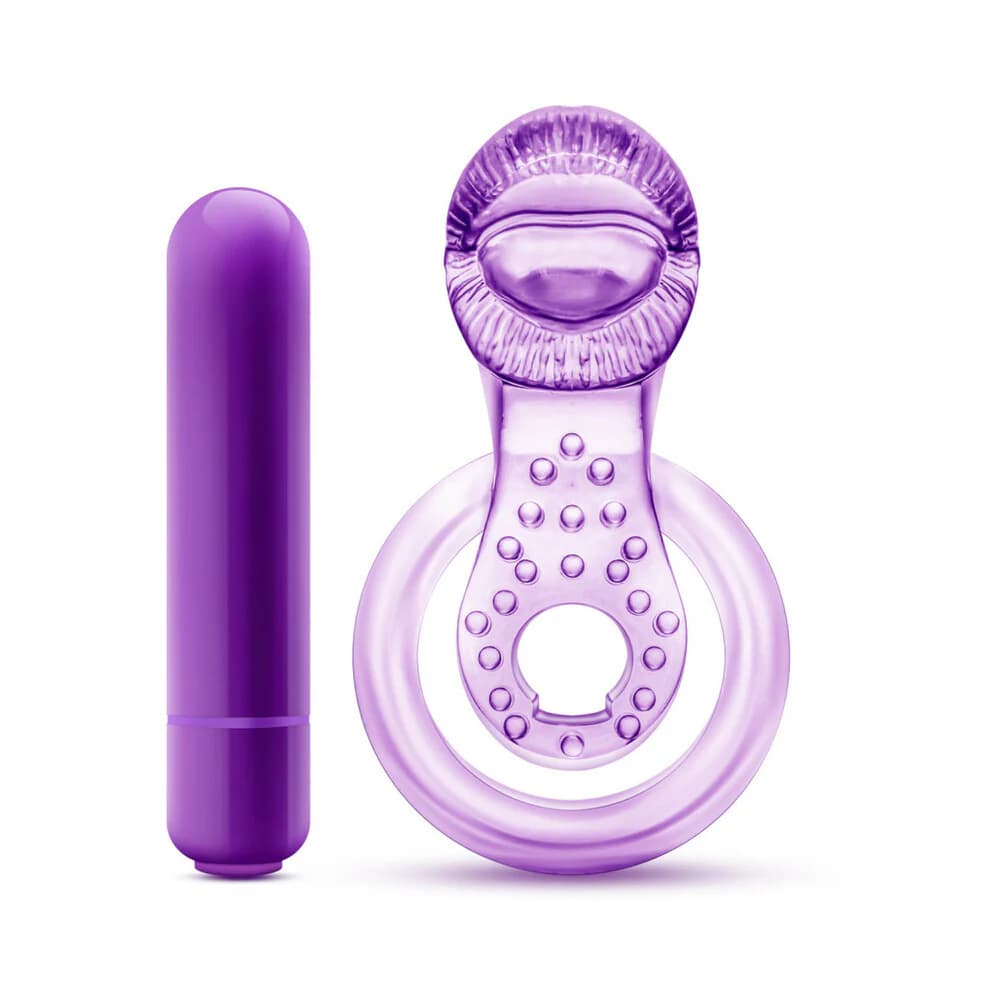 Play with Me Lick It Vibrating Double Strap Cockring Purple thumbnail