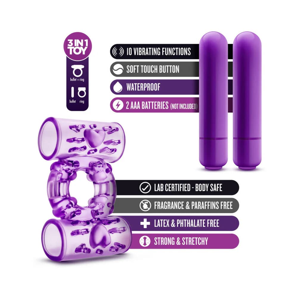 Play with Me Double Play Dual Vibrating Cockring Purple thumbnail