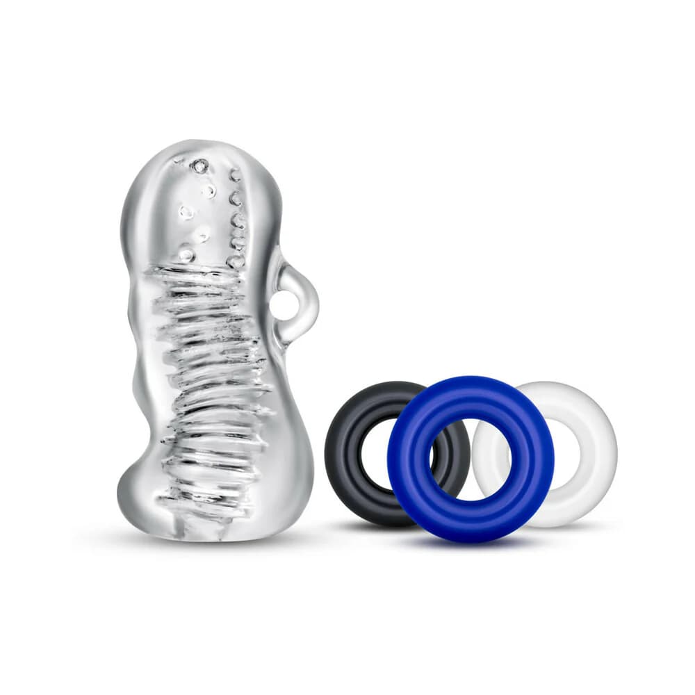 Quickie Kit Jerk Off Stroker & 3-Piece Cockring Set Clear thumbnail