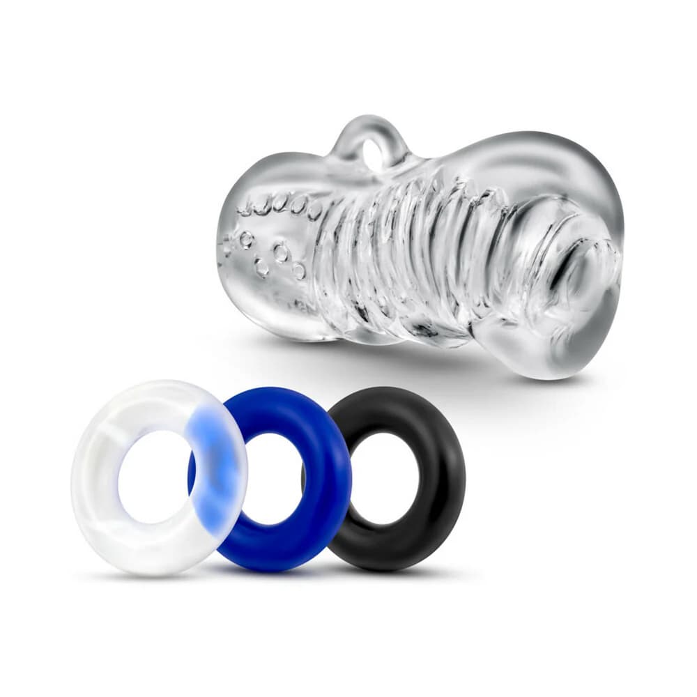 Quickie Kit Jerk Off Stroker & 3-Piece Cockring Set Clear thumbnail