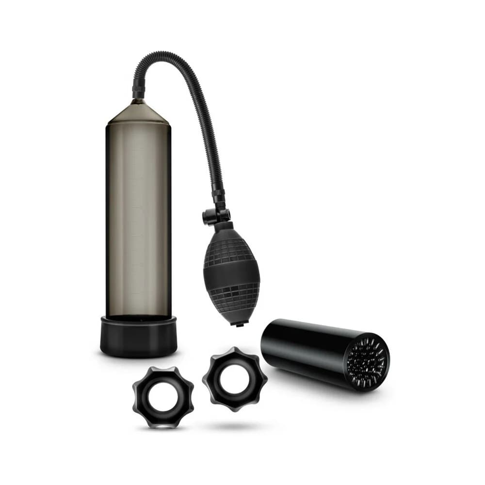 Quickie Kit Thick Cock Pump, Stroker & 2-Piece Cockring Set Black thumbnail