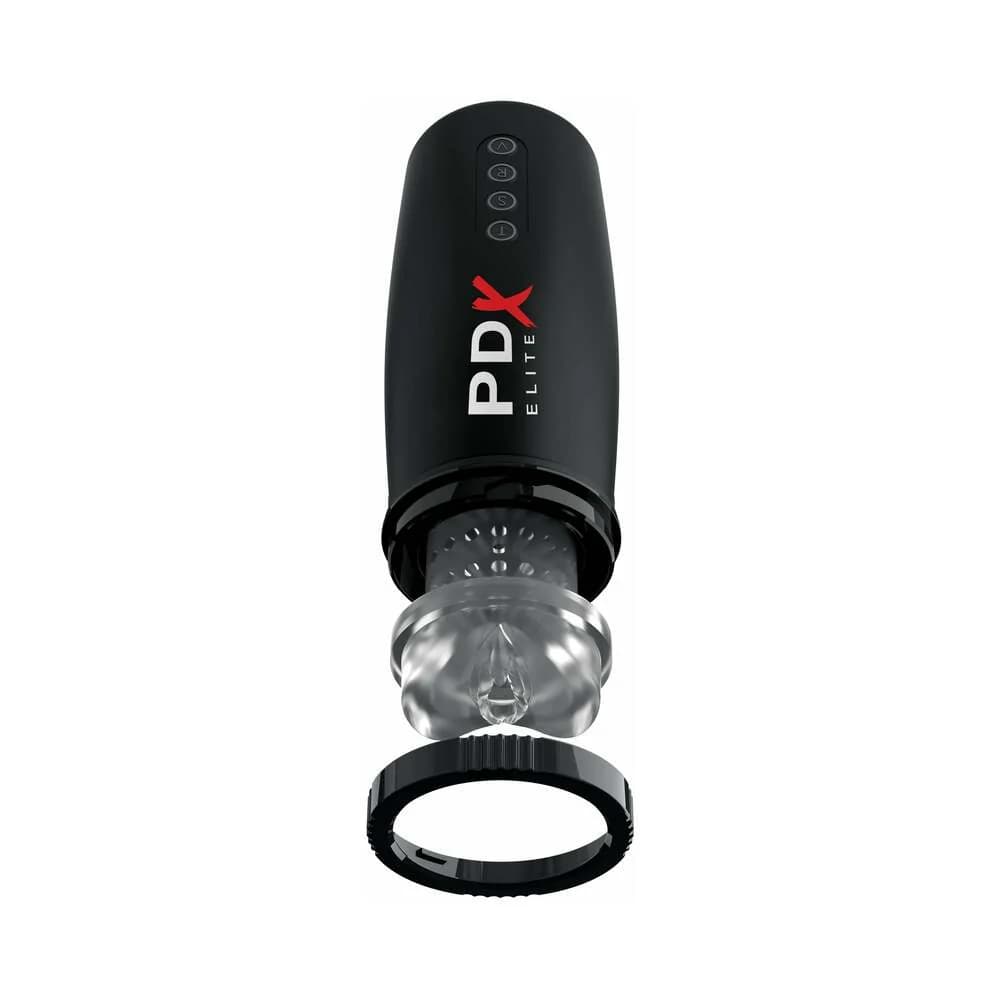 PDX Elite Motobator 2 Rechargeable Thrusting Vibrating Masturbator Clear/Black thumbnail 5