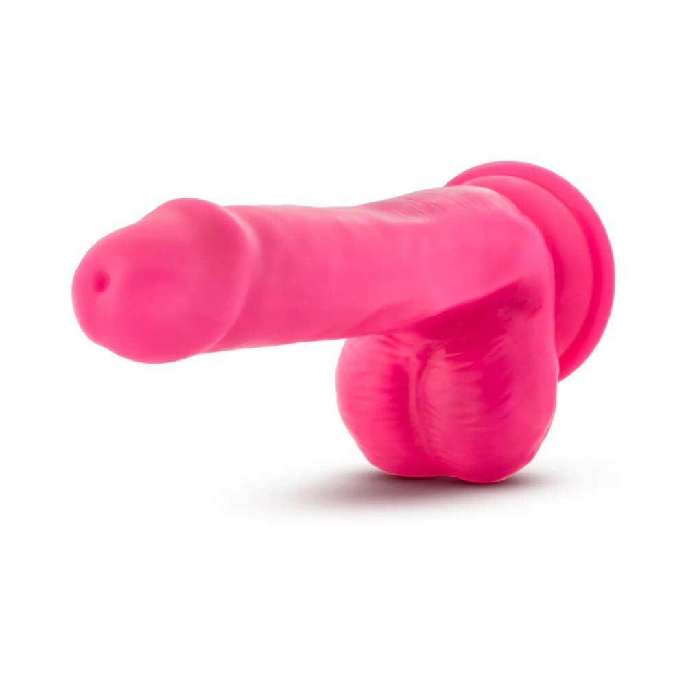 Neo Elite 6 in. Silicone Dual Density Dildo with Balls Neon Pink thumbnail