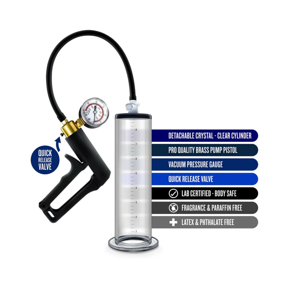 Performance VX7 Vacuum Penis Pump with Brass Trigger & Pressure Gauge Clear thumbnail