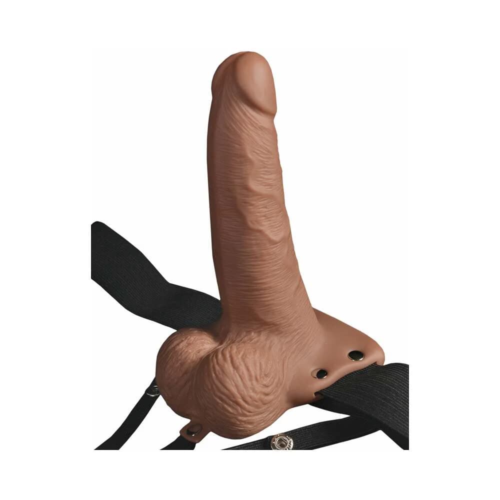 Fetish Fantasy Series Rechargeable Vibrating 6 in. Hollow Strap-On With Balls Tan/Black thumbnail