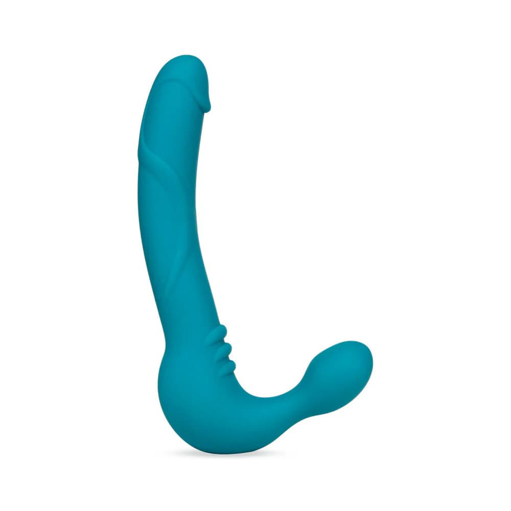 Temptasia Luna 9 in. Silicone Strapless Strap-On Dildo with Rechargeable Bullet Vibrator Teal thumbnail