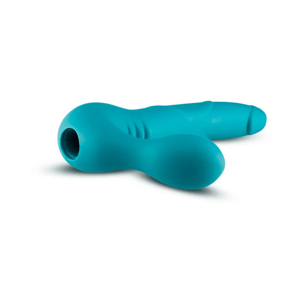 Temptasia Luna 9 in. Silicone Strapless Strap-On Dildo with Rechargeable Bullet Vibrator Teal thumbnail