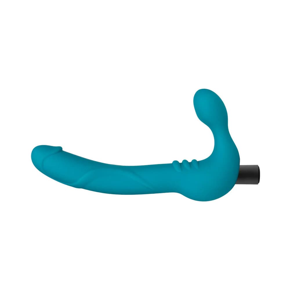 Temptasia Luna 9 in. Silicone Strapless Strap-On Dildo with Rechargeable Bullet Vibrator Teal thumbnail